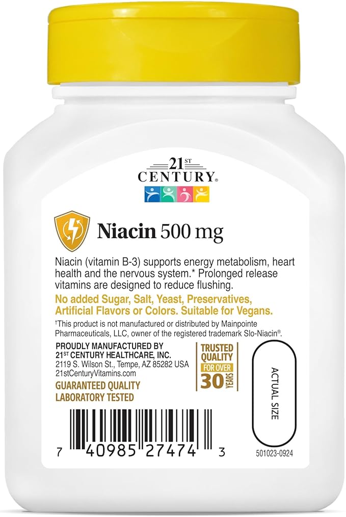 21st Century Niacin 500 mg Prolonged Release Tablets, 100 Count (27474)