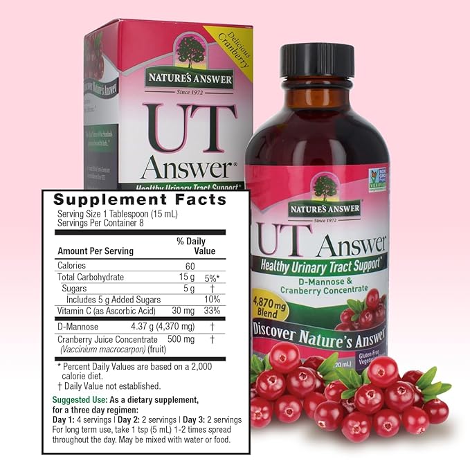 Nature's Answer UT Answer | Urinary Tract System Support | Cranberry Flavor Dietary Supplement | Alcohol-Free, Gluten-Free, Not Tested on Animals & Vegan 4oz