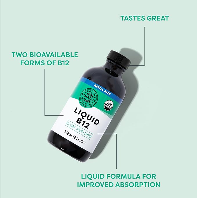 Vimergy Liquid B12 Refill – Fast-Absorbing Brain Support – Energy Support Supplement – USDA Certified Organic, Vegan, Non-GMO – 240 Servings (240 mL)