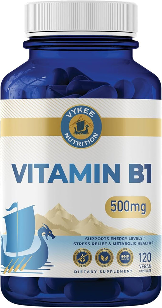 Vitamin B1 – 500mg High-Potency Thiamine Mononitrate | Supports Energy Metabolism & Nervous System Health | Vegan, Non-GMO, Gluten-Free | 120 Capsules