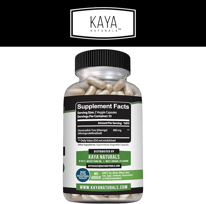Kaya Naturals Moringa Leaf Extract - Complete Greens Superfood Supplement - Pure Miracle Tree Moringa - Boost Energy Naturally - Nutrient Dense Vitamins for Adult - 180 Veggie Count