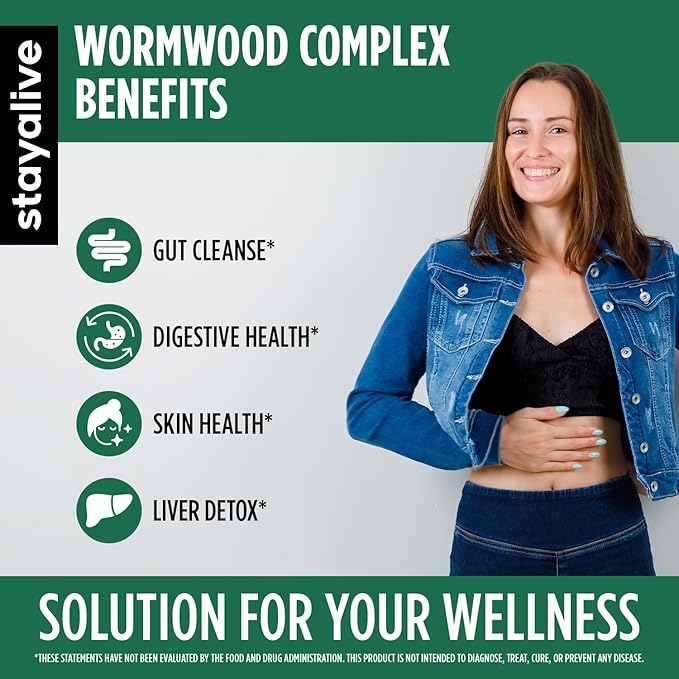 STAY ALIVE Wormwood Black Walnut Clove Cleanse Extract, 11-in-1 Extra Strength Complex, 120 Pills, Herbal Supplement for Adults, Vegan, Non-GMO & Gluten Free Sweet Wormwood Capsules