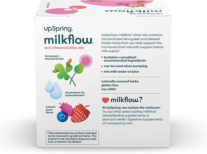 UpSpring Milkflow Electrolyte Breastfeeding Supplement Drink Mix with Fenugreek | Berry Flavor | Lactation Supplement to Support Breast Milk Supply & Restore Electrolytes | 16 Drink Mixes