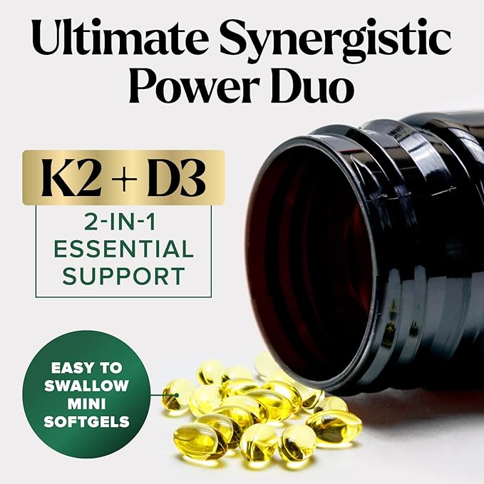 Vitamin D3 K2 Supplement | 5000 IU Vitamin D3 & 100 mcg Vitamin K2, 2 in 1 Vitamin D with K2 Complex Softgels, Support Immune, Heart, Joint, Teeth & Bone Health, Easy to Swallow, Non-GMO, 240 Softgels
