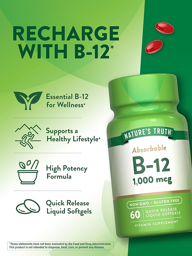 Nature's Truth Vitamin B12 | 1000 mcg | 60 Softgels | Non-GMO & Gluten Free Supplement