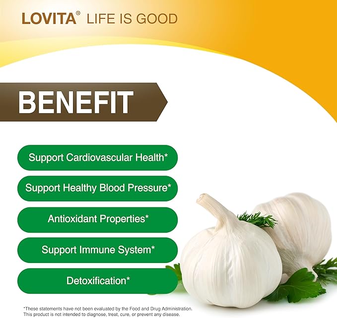 Lovita Odorless Garlic Extract | 50 mg, 100:1 High Concentrate | 1.25% Allicin | Gluten-Free | Support Immune & Cardiovascular Health | 60 Vegan Capsules (Pack of 3)