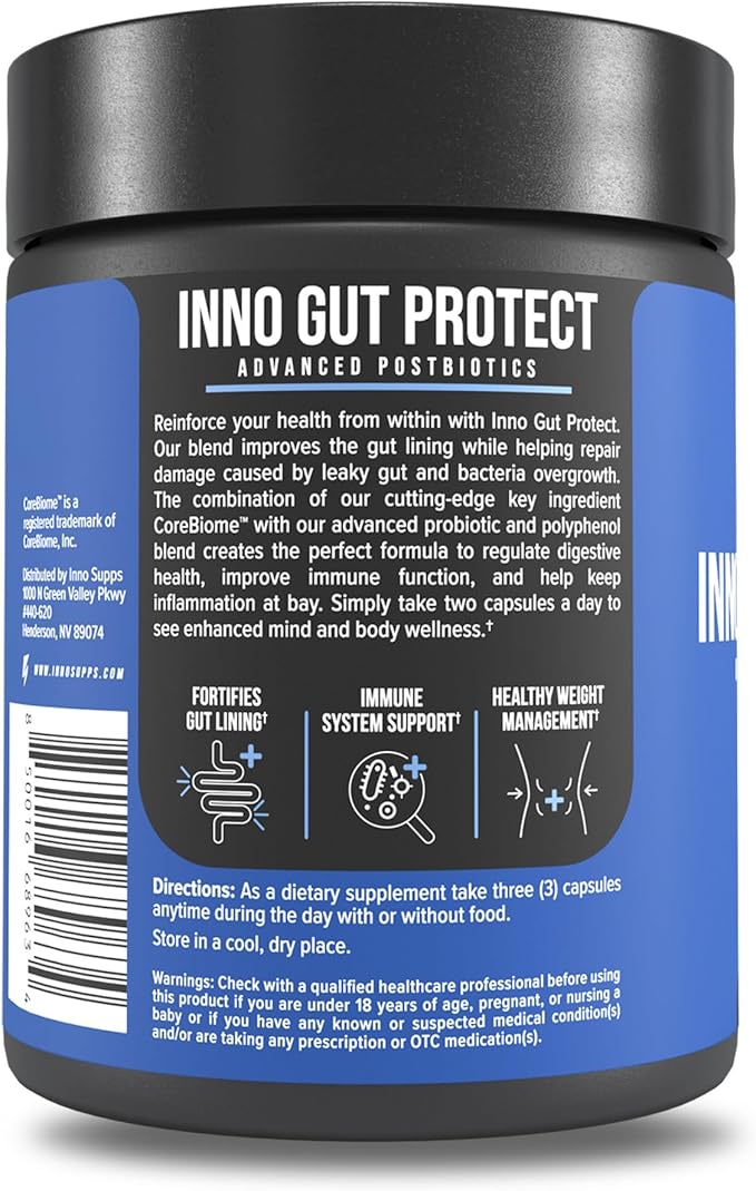 Inno Gut Protect GS1 Probiotic & Postbiotic Formula, CoreBiome® GLP-1 Supplement Weight Loss, Grape Seed Extract | Supports Digestive Health & Gut Wellness, Vegan, (90 Vegetarian Capsules)