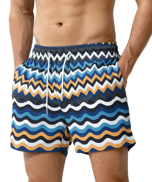 Arjen Kroos Mens Swim Trunks Quick Dry 5 Inch Inseam Swim Shorts for Men Bathing Suit with Pockets and Soft Lining Printed Swimwear Beach Shorts，AK2217-Yellow,Medium