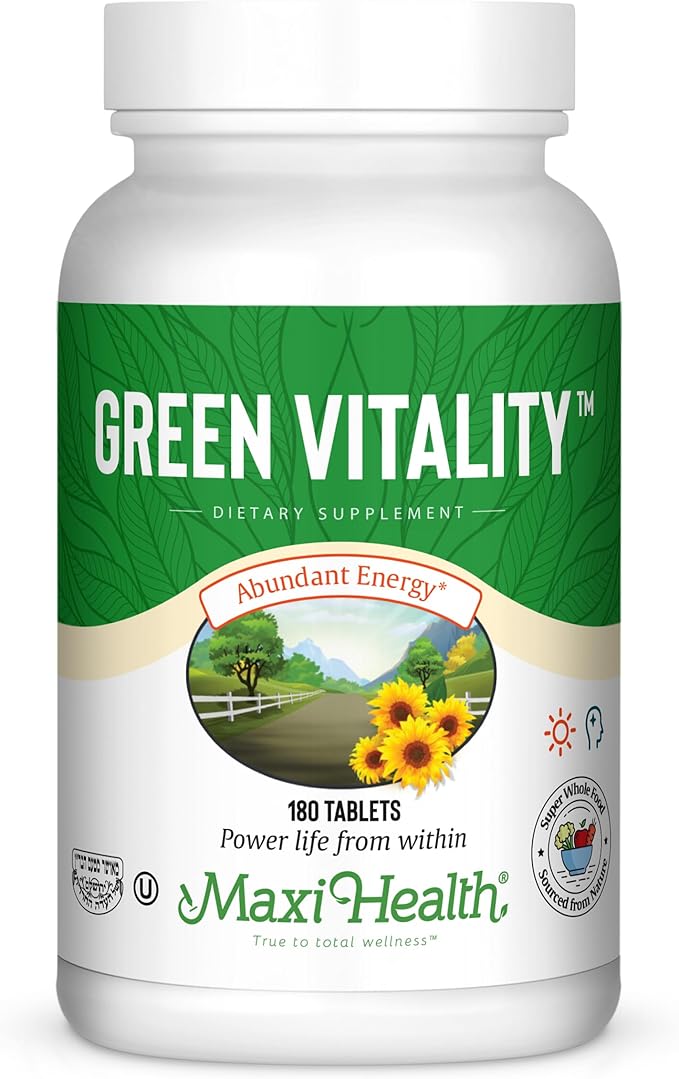 Maxi Health Green Vitality - Green Superfood - Energy and Mood Formula - 180 Tablets - Kosher