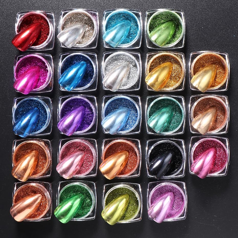 Metallic Mirror Chrome Nail Powder Set, 23 Colors Magic Mirror Y2K Gold Silver Decorations Rubbing Nail Art Glitter Pigment Flakes Manicure Accessories (23pcs Chrome Powder)
