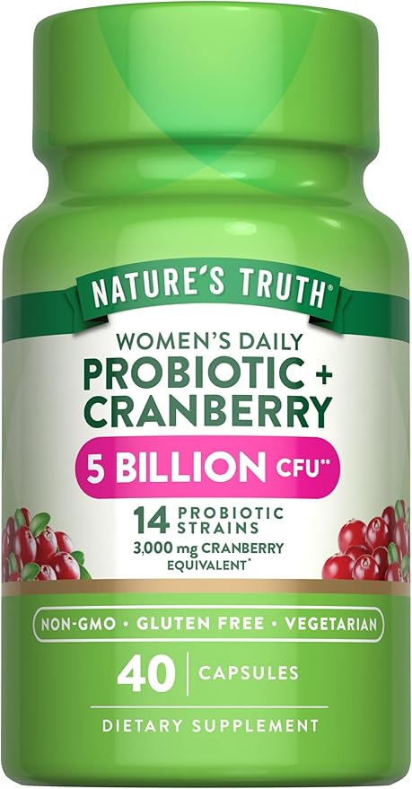 Nature's Truth Probiotics for Women | 5 Billion CFUs Daily | 40 Vegetarian Capsules | with Cranberry | Non-GMO & Gluten Free | No Refrigeration Needed