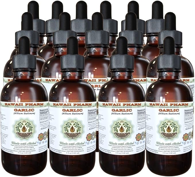 Garlic Alcohol-Free Liquid Extract, Organic Garlic (Allium sativum) Dried Powder Glycerite Hawaii Pharm Natural Herbal Supplement 15x4 oz