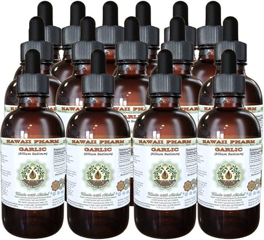Garlic Alcohol-Free Liquid Extract, Organic Garlic (Allium sativum) Dried Powder Glycerite Hawaii Pharm Natural Herbal Supplement 15x4 oz