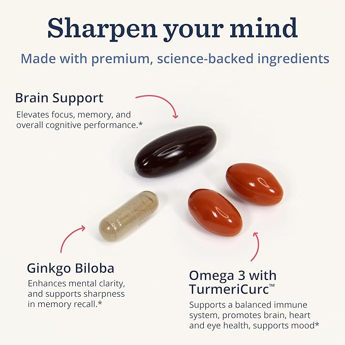 Persona Nutrition Sharp Mind Vitamin Pack for Mental Clarity & Focus (28 Pack) – Includes Ginkgo Biloba, Omega 3 with Turmeric & Brain Support Blend