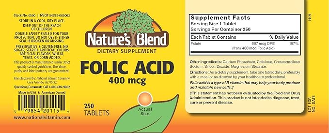Nature's Blend Folic Acid 400 mcg 400 mcg 250 Tabs