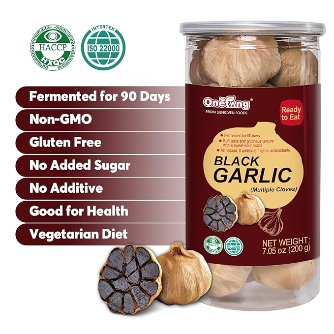 ONETANG Black Garlic 7.05 Oz (200g.), Multiple Black Garlic Fermented for 90 Days, Super Foods, Non-GMO, Non-Additives, High in Antioxidants, Ready to Eat for Snack Healthy, Healthy Recipes(Pack of 2)