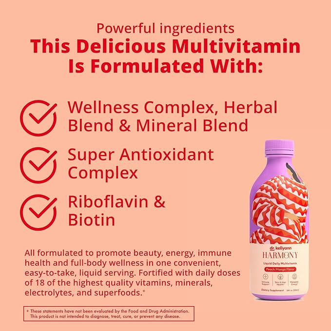 Dr. Kellyann Harmony Liquid Multivitamin (28 fl oz) – Vegan Daily Vitamins for Men & Women, Non-GMO, Overall Health