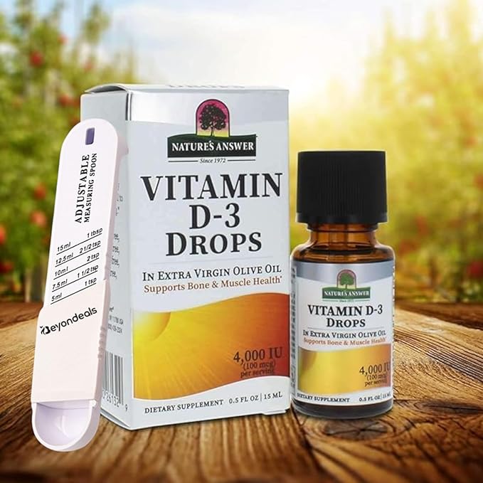 Vitamin D3 Drops | Bundled Measuring Spoon - Vitamin D3 4000 Iu Potency in Virgin Olive Oil, Bone & Muscle Support, Easy-to-Use Dropper [Pack of 3]