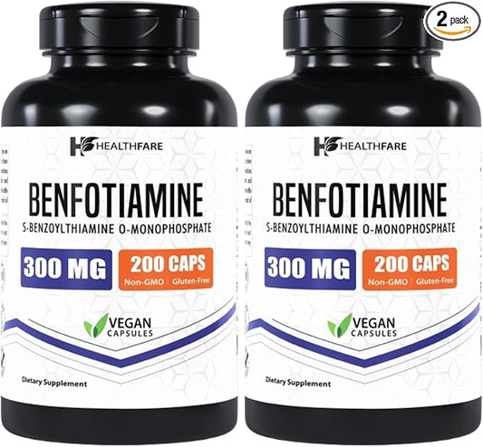 Benfotiamine 300mg | 200 Capsules | Fat Soluble Thiamine Vitamin B1 | Supports Overall Health | Non-GMO | Gluten Free (2-Pack)