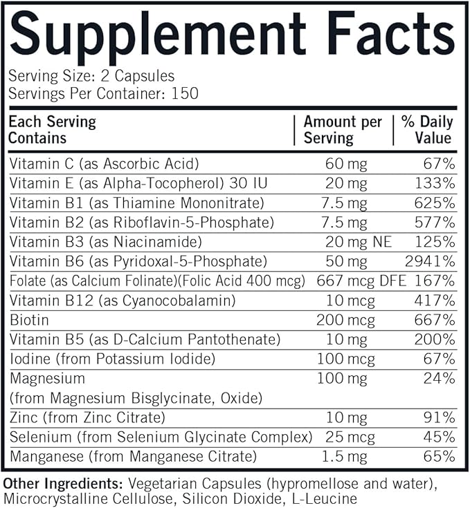 Kirkman Nu-Thera Without Vitamins A & D - Hypoallergenic || 300 Vegetarian Capsules || Multi Vitamin with Vitamin B-6