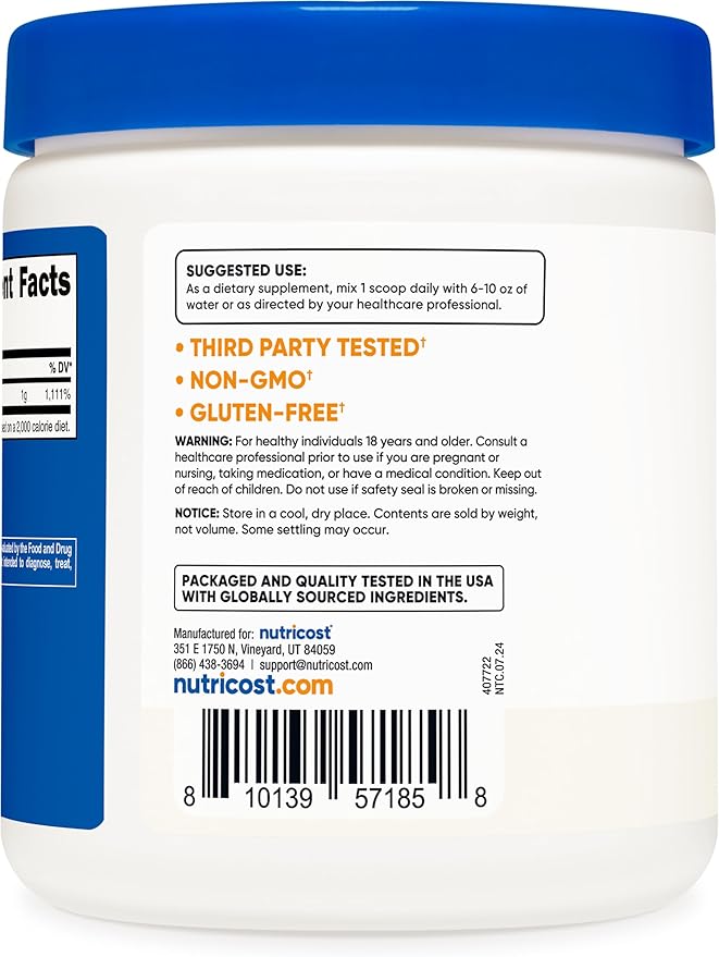 Nutricost Pure Ascorbic Acid Powder (Vitamin C) 1LB