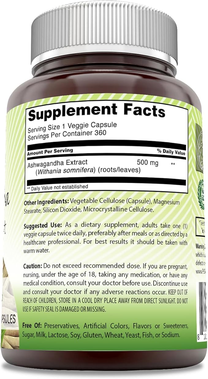 Amazing India Ashwagandha Extract 500 Mg Veggie Capsules Supplement | Non-GMO | Gluten Free (360 Count)