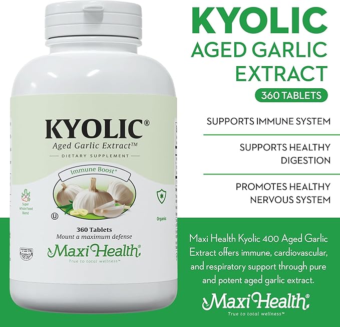 Maxi Health Kyolic Organic Garlic Supplement - Kosher Garlic Tablets with Kyolic Aged Garlic Extract for Immune Support - Vegetarian Garlic Pills (360 Count)