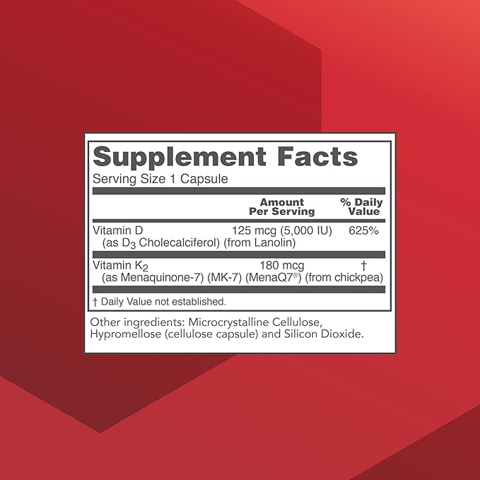 PROTOCOL FOR LIFE BALANCE - K2 MK-7 and D3 - Vascular Health and Structural Support, Bone Strength, Appetite Suppressant, Natural Weight Loss, Supports Calcium Absorption - 60 Veg Capsules