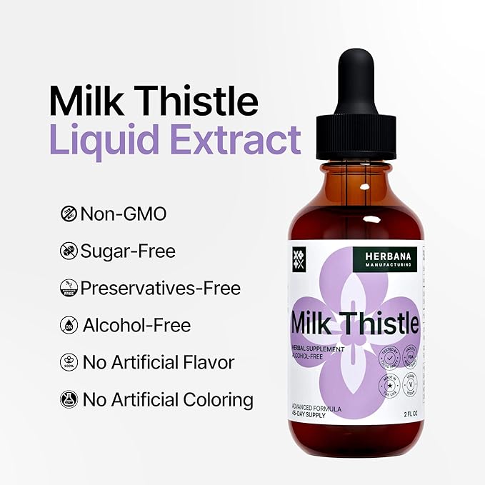 Milk Thistle 2 fl oz Liquid Extract - Natural Liver Support Drops - Cleanse and Detox Herbal Supplement - Silybum Marianum Tincture for Man & Woman - Family Size - High Potency - 45-Day Supply