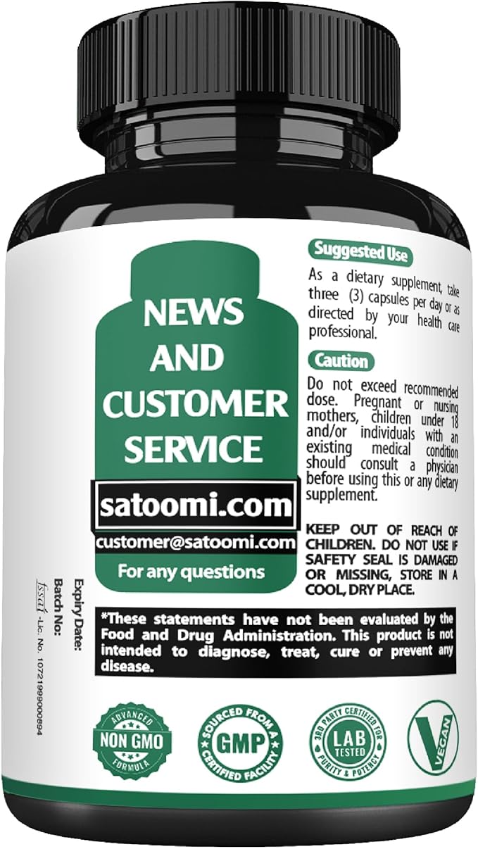 Satoomi Lions Mane Supplement Capsules with Ashwagandha Supplement - 270 Capsules - High Concentrated for Restful Mind, Brain Health, Immune System & Focus Support - Gluten-Free, Non-GMO