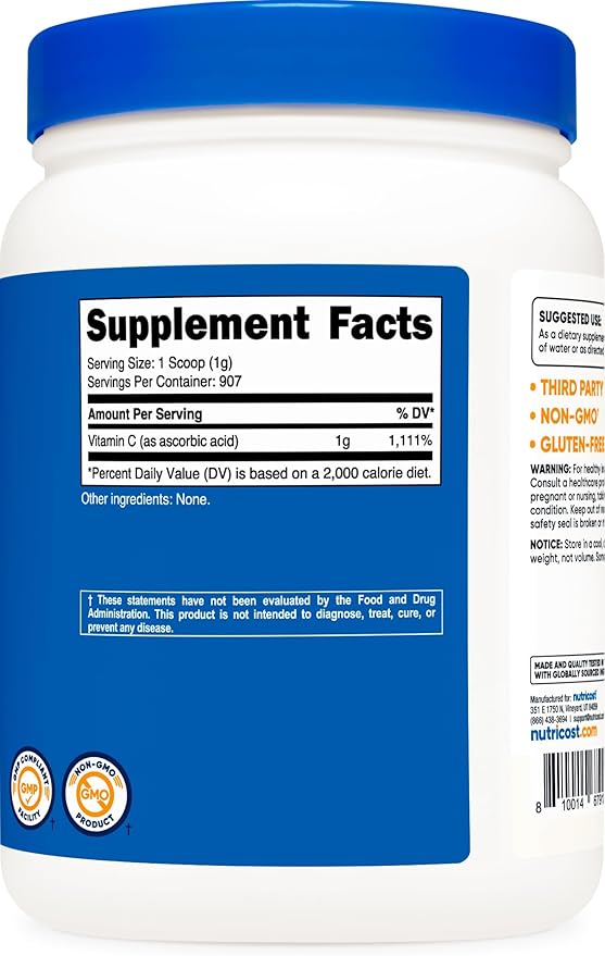 Nutricost Ascorbic Acid Powder (Vitamin C) 2 LBS - Gluten Free, Non-GMO