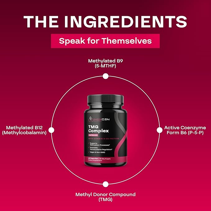 TMG Trimethylglycine Supplement with Methyl B Complex - 500mg Betaine TMG Supplement with Methylated Vitamin B Co Factors for Homocysteine Heart & Liver Support - Vegan & Non-GMO (1 Month Supply)