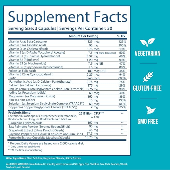 GOBIOTIX Multivitamin with Probiotics and Digestive Enzymes - 25 Billion CFU - Digestive Health, Probiotics for Women and Men - Gluten Free Pills - 90 Capsules