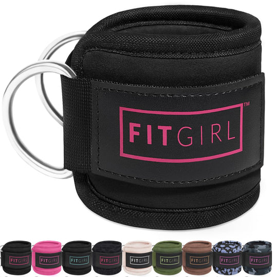 FITGIRL - Ankle Strap for Cable Machines and Resistance Bands, Work Out Cuff Attachment for Home & Gym, Glute Workouts - Kickbacks, Leg Extensions, Hip Abductors, For Women Only (Black)