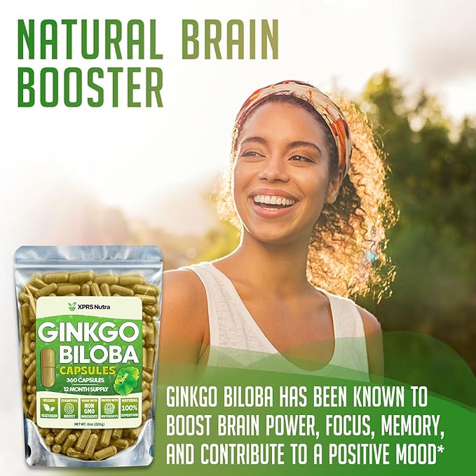 XPRS Nutra Ginkgo Biloba Capsules - Gingko Biloba Encapsulated Supplements for Cognition - Vegan Friendly Ginkoba Biloba - Immunity Boosting Ginkgo Biloba Capsules - 360 Count