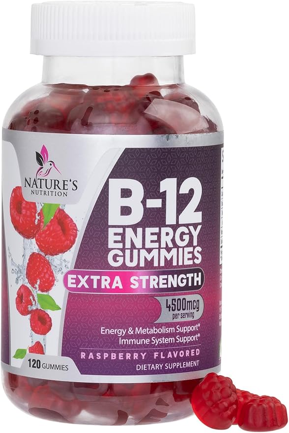 B-12 Vitamin Energy Gummies - 4500mcg Extra Strength B12 Gummy Chewables for Energy Metabolism & Immune Support - Dietary Supplement for Women, Men, & Kids - Non-GMO, Vegan, Berry Flavor - 120 Count