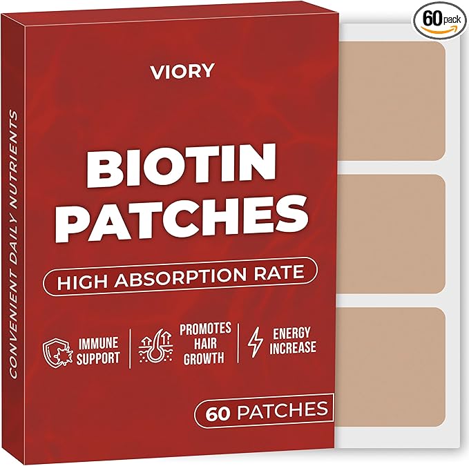 VIORY Biotin Patches (Pack of 60) - 100% Natural Patch for Women and Men - Energy, Focus, Hair & Body Support - Enhanced Formula