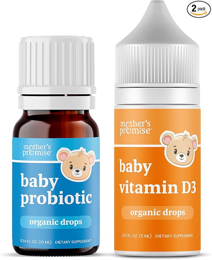 Mother's Promise Baby Vitamin D3 Drops & Organic Baby Probiotic Drops Bundle