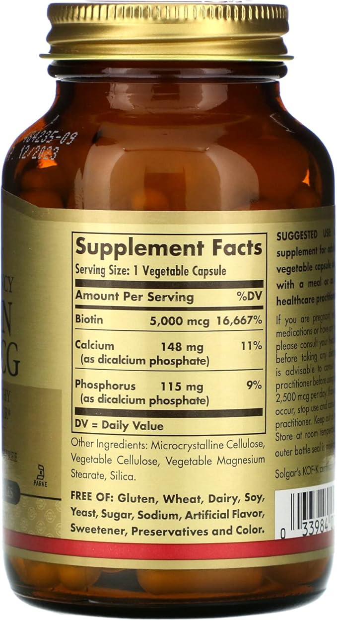Solgar Biotin 5000 mcg - Supports Healthy Skin, Nails & Hair - Supports Energy Production & Metabolism - Vitamin B - Non-GMO, Vegan, Gluten Free - 180 Count