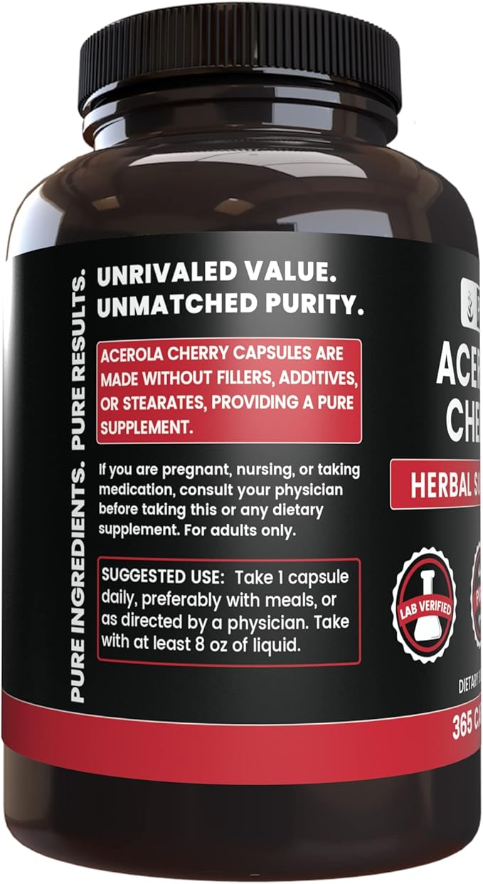 PURE ORIGINAL INGREDIENTS Acerola Cherry (365 Capsules) No Magnesium Or Rice Fillers, Always Pure, Lab Verified