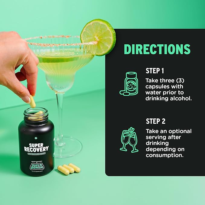 Super Recovery Capsules for Post Celebration and Morning Relief - All Natural Holistic Support - 3 Capsules Taken Before Drinking and an Optional Serving After (14 Servings)