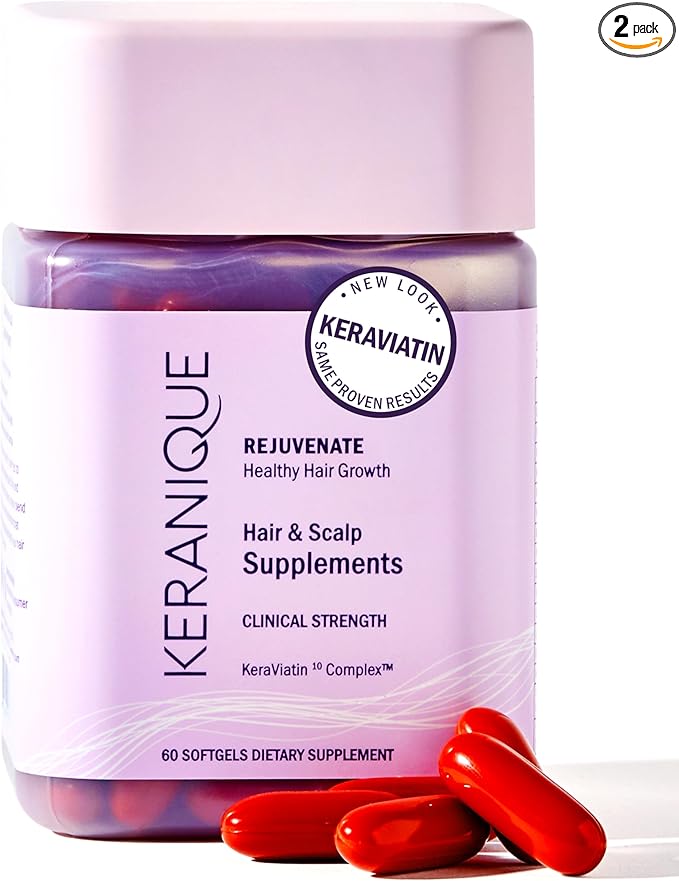 Keranique KeraViatin Hair & Scalp Health Supplement, Clinical Strength, Biotin, Vitamin B, 120 Softgels-60 Count (Pack of 2)