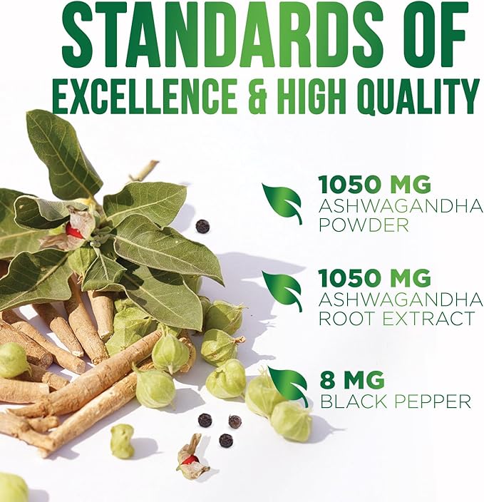Ashwagandha Extra Strength 2100mg - Ashwagandha Supplements for Women & Men, Antioxidant Support, Nature's Vegan Ashwagandha Powder, Ashwagandha Supplement, Non-GMO & Gluten Free - 60 Capsules