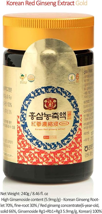 Gangwoninsam] Korean Red Ginseng Extract Gold 240g / 8.46 fl. oz – Contains 100% Pure Korean 6-Year-Old Red Ginseng Root Extract