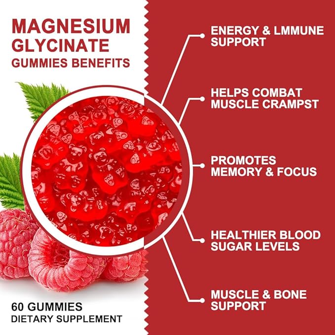 Magnesium Glycinate Gummies 400mg, Mg Potassium Supplement with Chelated Magnesium Malate Complex, Vitamin D, B6, and CoQ10, Supports for Memory, Calm, Mood & Sleep - 60 Count (Pack of 2)