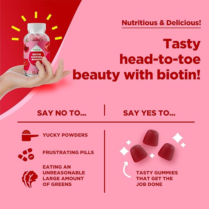 Phytoral Biotin Gummies for Hair and Nail Growth - Biotin Gummies for Hair Care Youthful Skin Care and Nail - 5000mcg per Serving Skin Nails Vitamins Adult Beauty