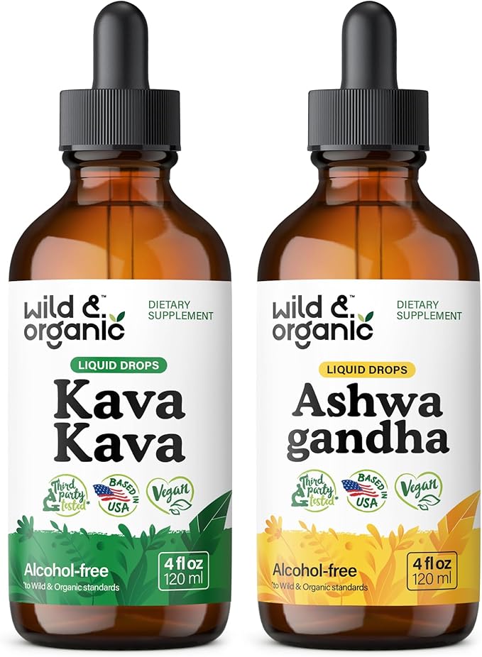 Wild & Organic Kava Kava Tincture 4 fl oz & Ashwagandha Tincture 4 fl oz