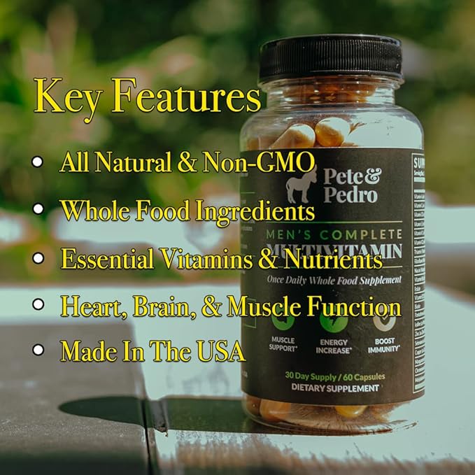 Pete & Pedro Men's Complete Once Daily Whole Food Multivitamins | Supplement to Help with Muscle Support, Energy & Immunity | Non-GMO, Natural, Made in USA l As Seen on Shark Tank, 30 Day Supply
