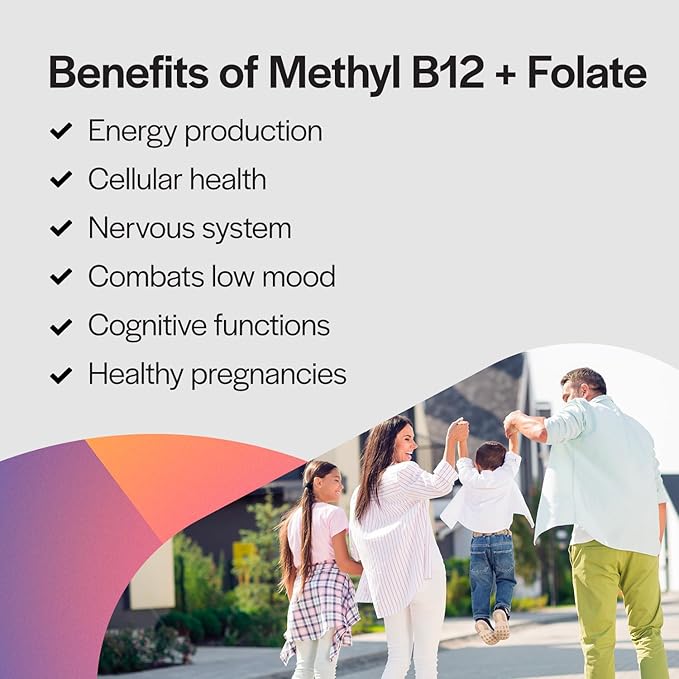 PureFormulas Methyl B12 + Folate Supplement, 1,000 mcg of Methylated B12 Supplement, 665 mcg of Folate, Cherry Vanilla Flavor, Methylated Vitamin B 12 - Non-GMO, 90 Lozenges