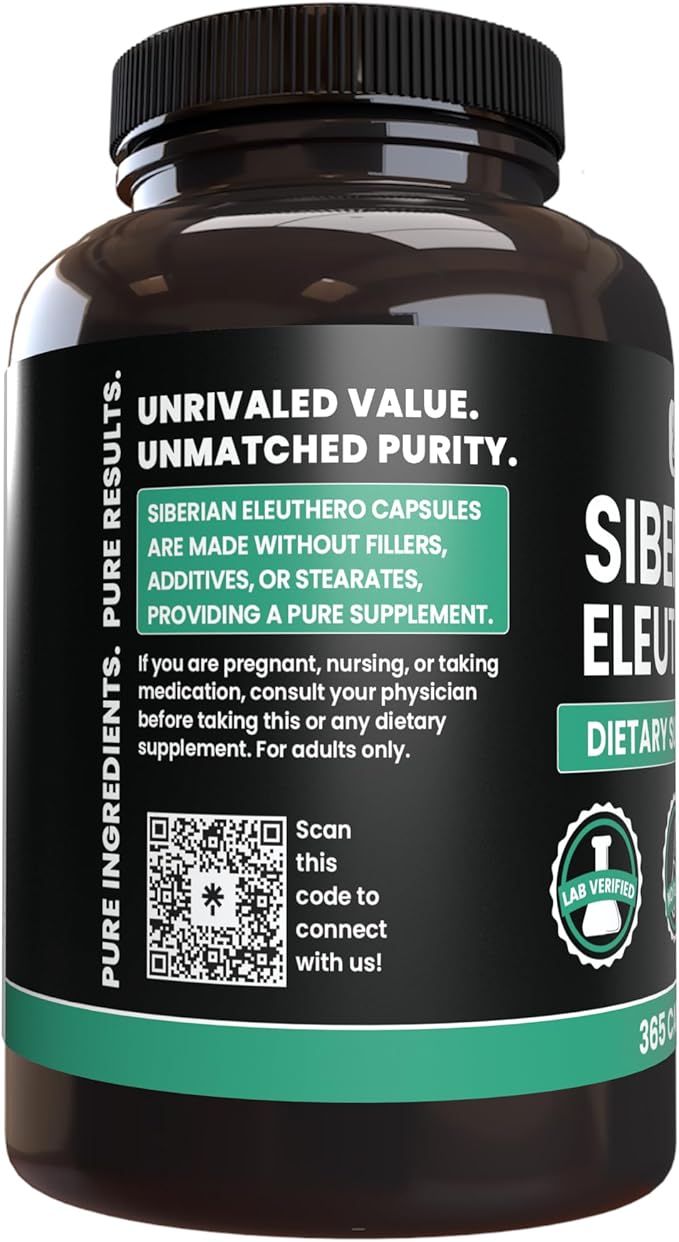 PURE ORIGINAL INGREDIENTS Siberian Eleuthero, Always Pure, No Additives Or Fillers, Lab Verified (365 Count (Pack of 1))